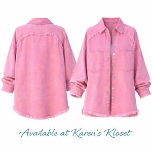Relaxed Pink Denim Button-Front Shacket
